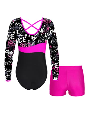 Kids Girls Gymnastics Leotards with Shorts Set 2 Pieces Tracksuit Long Sleeve Tumbling Dance Outfits2