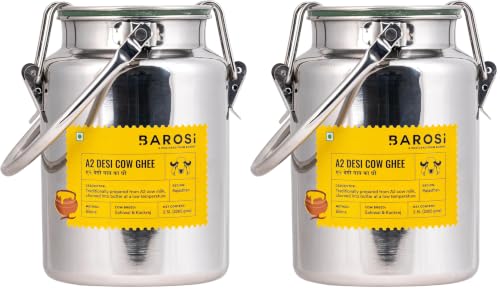 Image of BAROSI A2 Desi Cow Ghee 2.5Litre | Bulk Value Pack | Traditional Bilona Method | Curd Churned Danedar Ghee | Lab Tested| Grass-Fed Desi Cow | Gut Friendly | Stainless Steel 403 Grade Dolchi(2500ml)