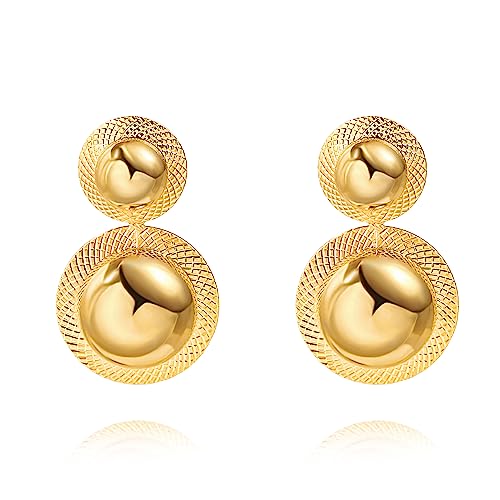PERNNLA PEARL Dainty 18K Gold Drop Dangle Ball Earrings for Women Statement Saturn Chunky Gold Earring Simple Fashion Geometric Earrings