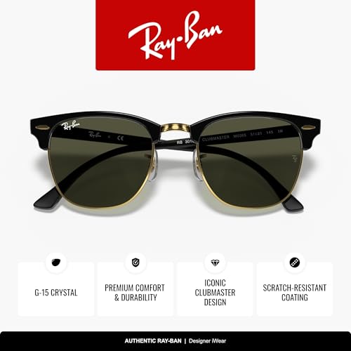 Image of Ray-Ban RB3016F Clubmaster Low Bridge Fit Square Sunglasses for Men for Women