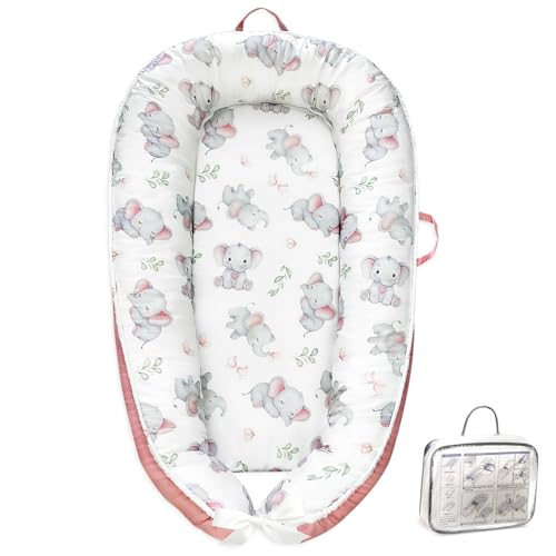 Image of morabloomy Portable Baby Lounger for Supervised Play and Rest, Soft Breathable Infant Mat for Tummy Time, Home, Travel, Baby Gifts- Elephant