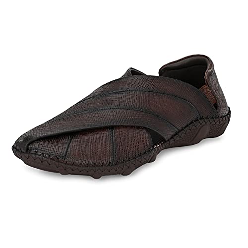 Image of HITZ Men's Brown Leather Slip-On Shoe Style Sandals