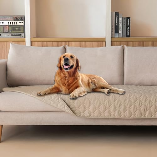 Image of gogobunny 3X Stronger Waterproof Pet Blanket, Scratch Proof Furniture Protector for Dogs Cats, Reversible Cover 30x90 Inch, Dark Beige