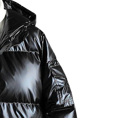 DGHM-JLMY Mens Winter Warm Puff Jackets Solid Color Metallic Jackets with Hood Reflective Shiny Bubble Jacket Outwear3