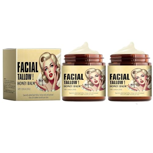 Bálsamo de Miel y Sebo de Vacuno Batido, 2025 Nuevo Sebo de Vacuno para la Piel, Bálsamo de Miel y Sebo Batido, Crema Hidratante Facial, Loción Corporal y Bálsamo Labial de Sebo(2 Bottle)