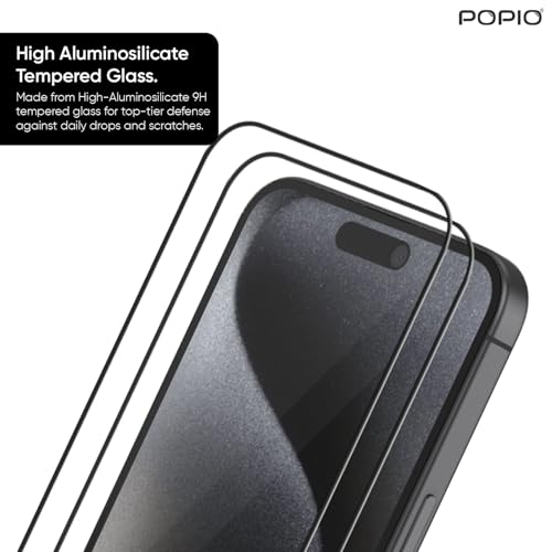 Image of POPIO Xtreme Series Pack of 2 Military-Grade Gorilla Tempered Glass for iPhone 15 Pro (Black) | 9H Hardness, Edge-to-Edge Coverage, Anti-Scratch