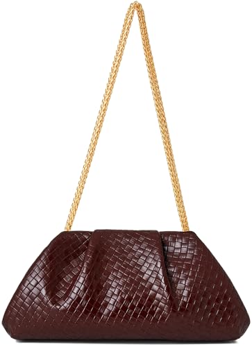 Image of Women's Woven Evening Bag Ruched Dumpling Clutch Purse Detachable Chain Crossbody Bag