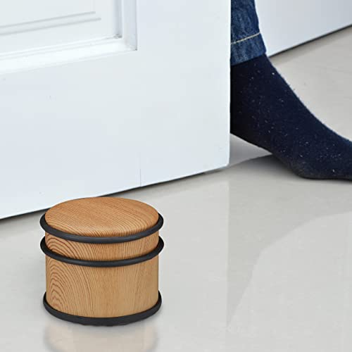 Relaxdays Türstopper, für schwere Türen & Fenster, Edelstahl & Gummi, Holzoptik, hoher Bodenpuffer, ∅ 9,5 cm, braun, 1 Stück