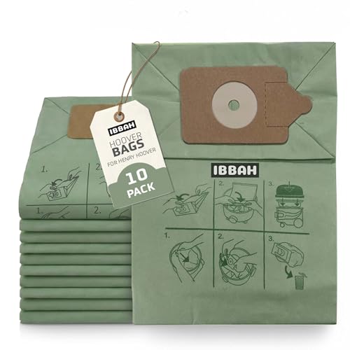 IBBAH Henry Hoover Bags 10 Pack Premium Vacuum Bags for Henry Hetty Numatic & Hoover Vacuum Cleaners Compatible with HVR200 NV200 NV225 Pet Hair & Dust Filtration Reusable & Durable