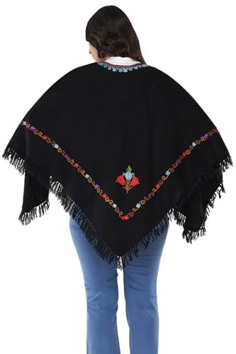 Premium Women's Kashmiri hand embroidery floral woollen poncho Indian cape wrap shrug Free size4