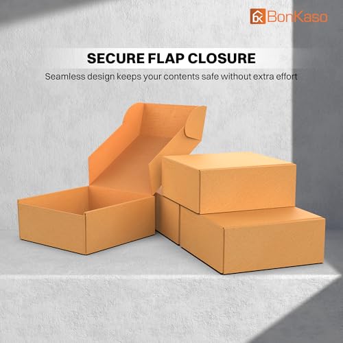 Image of BonKaso 3 Ply Brown Flap Corrugated Boxes for Packaging | 4 inchx4 inchx1.5 inch (Pack of 25) | Cardboard Packing Box for Shipping,Courier & Goods Transportation