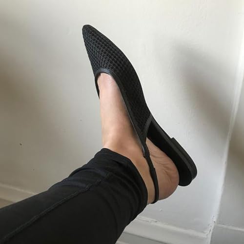 Black Slingback Flats for Women Stylish Pointed Toe Design with Rhinestone Embellishments Comfortable Mesh Material for Breathable Slip on Experience Size 9.52