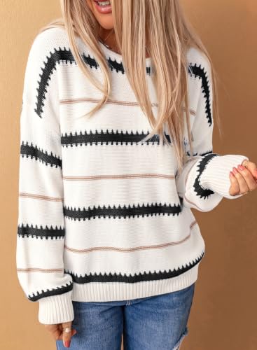 Image of Dokotoo Womens Color Block Sweaters Long Sleeve Pullover Knit Tops | Winter,Cable Knit,Casual,Loose,Striped,Soft,Warm