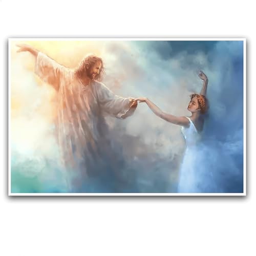 XWNLTEPK Jesus Christ dancing with ballerina print christian art jesus with woman painting digital jesus art jesus picture modern home decor canvas wall art poster, 12x18in Frameless