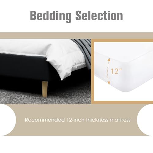 Image of AGARTT Upholstered Platform Bed Frame Queen Size, Black Linen