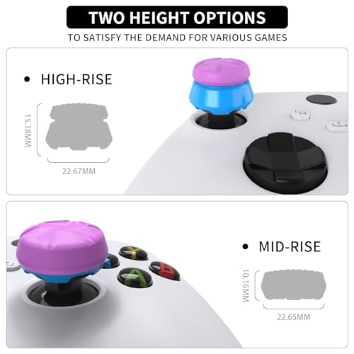 Image of PlayVital FPS Thumbstick Extenders for Xbox Series X /S & Xbox One Controller, 2 High Raise + 2 Mid Dome Joystick Caps, Thumbs Pro RAZOR Thumb Grips - Orchid Purple & Heaven Blue