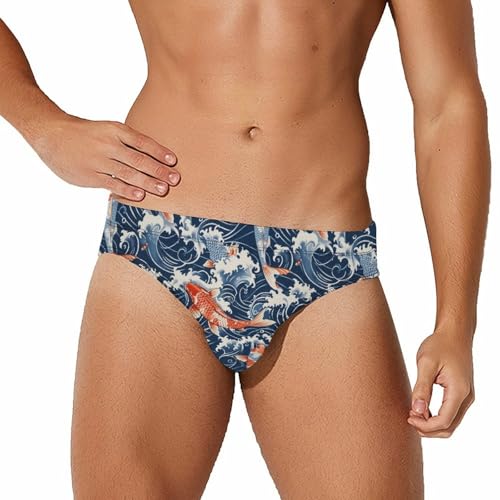 Japan Fish Waves Novelty Men's Brief Swimwear Pants Swimming Trunks Beach Shorts Underwear