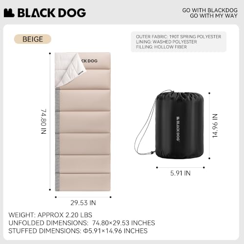 BLACKDOG Ultralight Envelope Sleeping Bag, Khaki miniatura 6