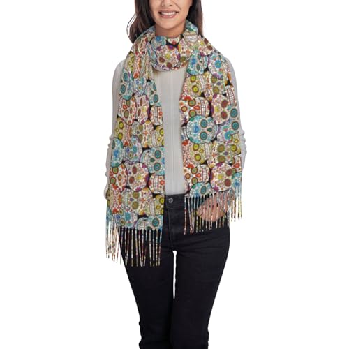 Colorful Sugar Skull Print Women's Scarf Pashmina Shawls and Wraps for Wedding Evening Party Long Warm Scarves