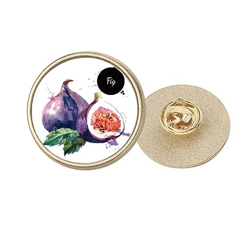 Broche ronde en métal doré motif figue aquarelle taille M bijou de sac et vêtement
