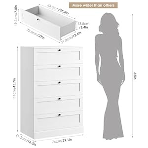 HOSTACK 5 Drawer Dresser for Bedroom, 43.7" Tall Dresser & Chest of Drawers, 29" W Drawer Chest with Metal Handles, Wood Vertical Dresser Storage Cabinet for Living Room, Hallway, Entryway, White HOSTACK 5 Drawer Dresser for Bedroom 437 Tall Dresser Chest of Drawers 29 W Drawer Chest with Metal Handles Wood Vertical Dresser Storage Cabinet for Living Room Hallway Entryway White
