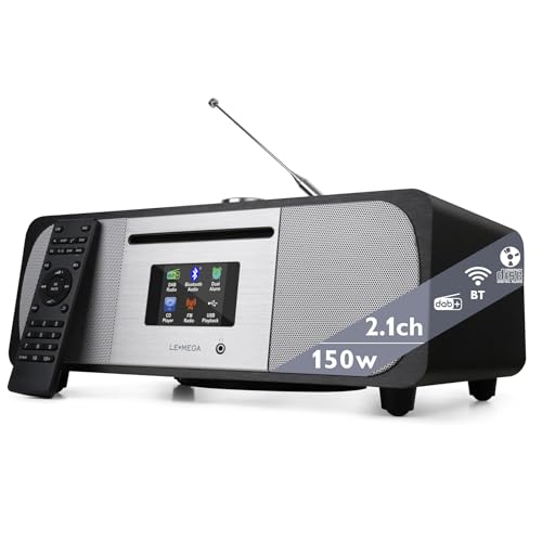 Image of LEMEGA M6P CD Player, FM, Bluetooth, Powerful HiFi, Subwoofer, Black | 2.8in colour display, 40 presets, remote control, wooden cabinet, headphone jack, internal subwoofer, EQ modes, remote