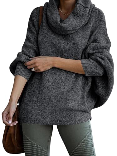 Womens Cowl Neck Sweater Lantern Long Sleeve Knit Tops Oversized Pullover Sweatshirts Tunic Tops Loose Jumper Tops2