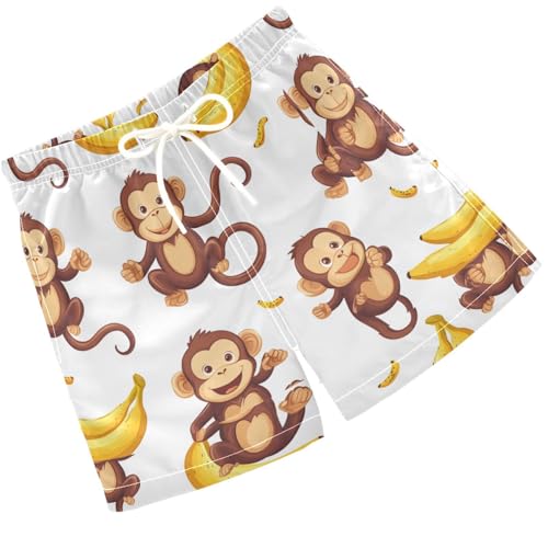 Pigsaly Boys' Swim Board Shorts Yellow Bananas Funny Brown Monkeys Boy's Swim Trunks Kids Swimwear 3T