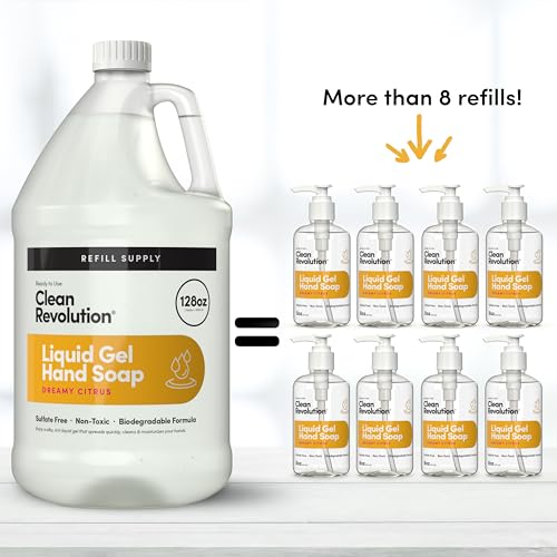 Image of Clean Revolution Liquid Gel Hand Soap Refill with Real Essential Oils - Sulfate-Free Gel Hand Wash, Moisturizing Bulk Refill, Non-Toxic Formula, Made in the USA (Dreamy Citrus) 128 Fl Oz