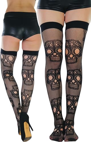 ToBeInStyle Women's Festive Large Sugar Skull Fishnet Pantyhose Tights