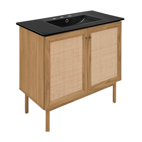 Image of Swiss Madison Classe 36 in. Oak Bathroom Vanity with Black, 3-Hole Ceramic Sink Top
