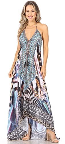 Image of Sakkas Lizi Womens Maxi High-Low Halter Handkerchief Long Dress Beach Party