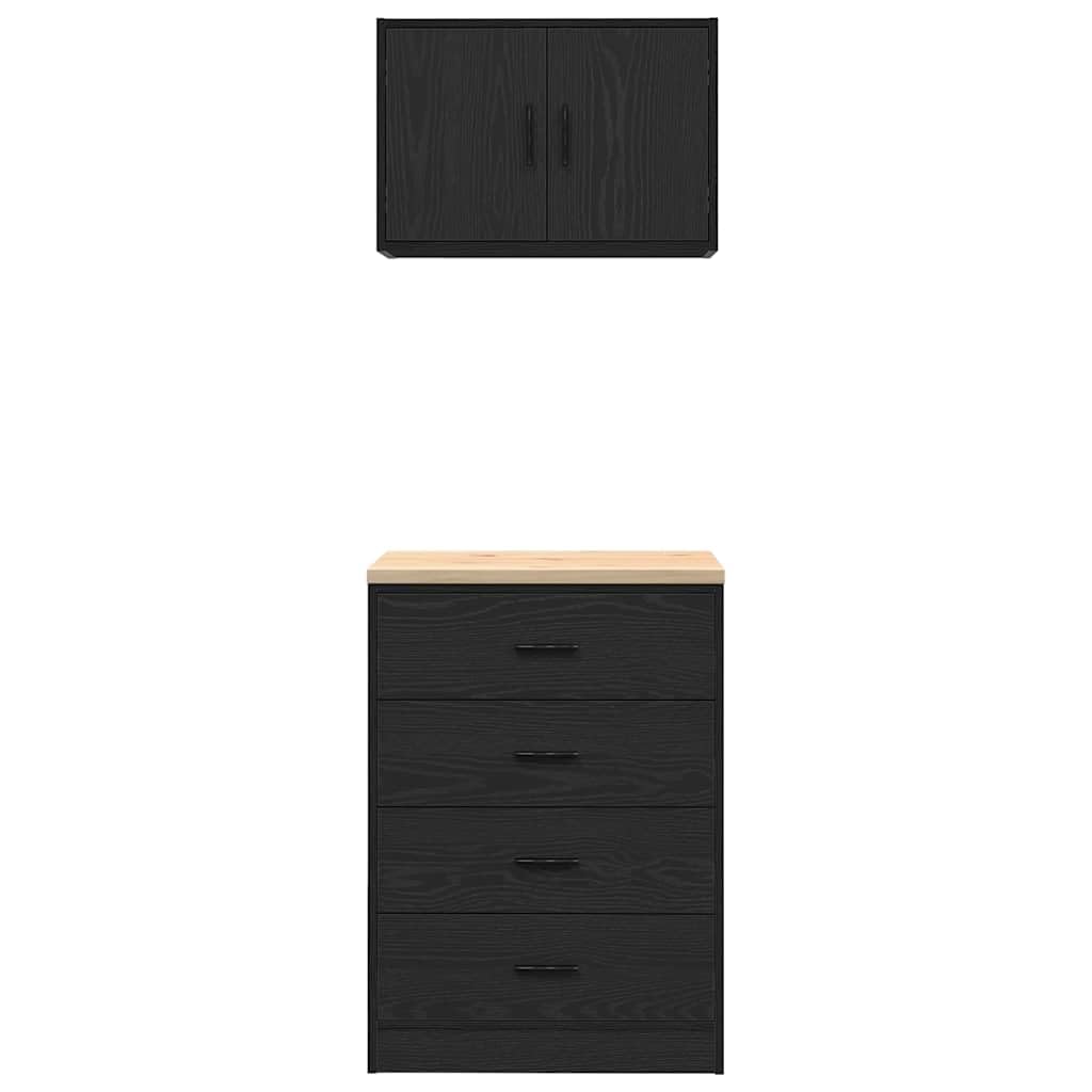Générique Armoires de Garage 2 pcs Noir Bois d'ingénierie,Entreprise & Industrie,Stockage Industriel,Armoires industrielles,Noir,39.35 KG,3328333