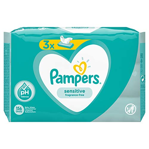 Pampers Lingettes Bébé Sensitive, 3 x 52 lingettes