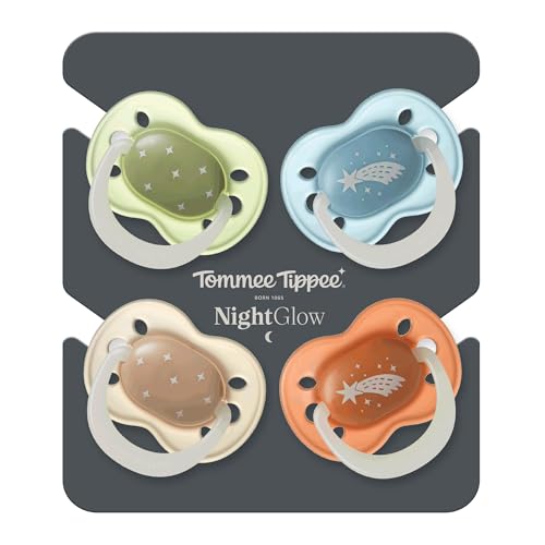 Image of Tommee Tippee Night Time Pacifier, 0-6 Months, Symmetrical Silicone Baglet, BPA-Free Binkies, Glow in The Dark Technology, Twilight Tones, Pack of 4