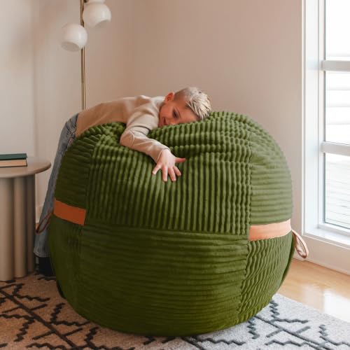 Image of Big Joe Fuf 4Ft Foam Bean Bag Chair with Removable Cover for Kids, Teens, Moss Green, Corded Plush, 4 Foot Large Reading and Gaming Seat