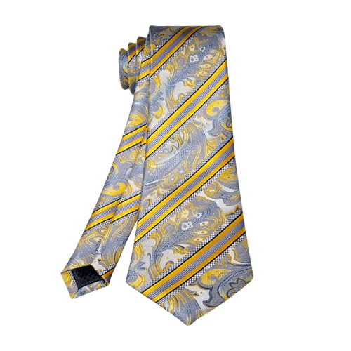 Image of 5PCS Mens Silk Designer Tie, Pocket Square, Cufflinks, Drilled Tie Ring and Lapel Pin Set for Wedding Groom Party