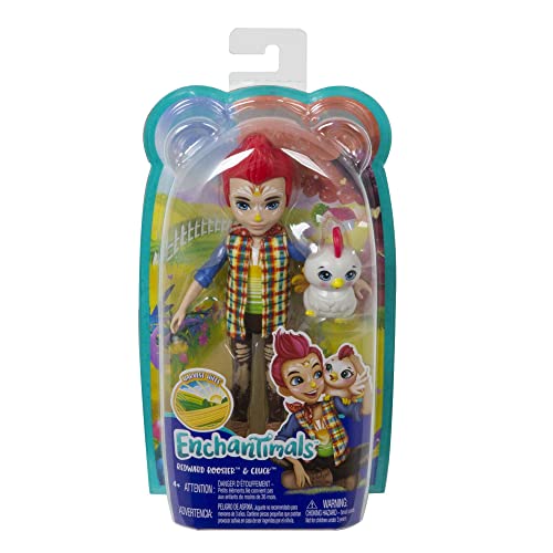 Enchantimals Mini-poupée Redward Coq et Figurine Animale Cluck avec Bandana, t-Shirt, Jean et Chaussures, Jouet pour Enfant, GJX39
