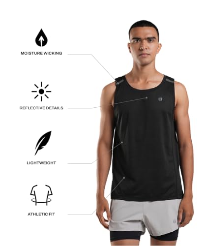 Image of TEGO Men's Pacer Tank | Lightweight Ultra-Breathable Running Tank | Moisture-Wicking | Athletic Fit | Chafe-Free Seams | Reflective Details | 100% Polyester Gym Tank Top