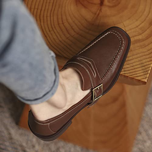 Image of MOOMMO Women Chunky Heel Penny Loafers Square Toe Buckle Slip On Comfort | Office Ladies Loafer Pumps 2 inch Stacked Block Heel Dress Loafers Oxfords Walking Dress Shoes Casual Size 4-11 M US