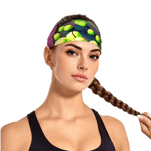 Elastic Sports Headband Hairband BROLEO Funny Tennis Racquets and Tennis Balls Printing Quick Drying, Moisture Wicking3