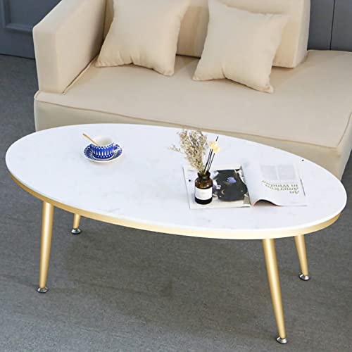 Moderna mesa de centro ovalada con parte superior de textura de mármol y patas de metal, diseño que ahorra espacio para el hogar y la oficina, salas de estar