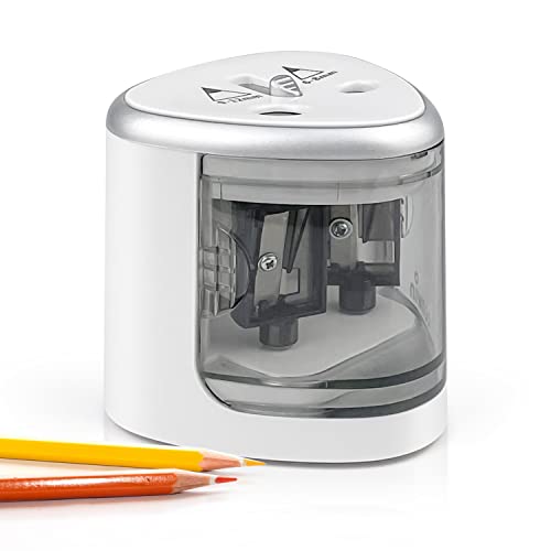Wisdom1674 Sacapuntas Electrico, Sacapuntas con Deposito Niños, Sacapuntas Profesional con 2 Agujeros para Lápices de 6-8 mm y 9-12 mm, Ideal para Niños, Escuela, Oficina Cover