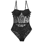 Lencería Sexy para Mujer Body Push Up Copa Acolchada Strappy Back Underwire Floral Emboridery Ropa Interior Lencería-Negro, 85B