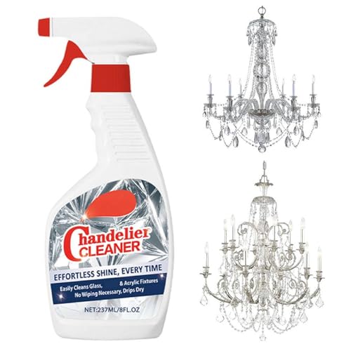 Pulitore per lampadari, spray antigoccia, senza strofinare, per lampadari di cristallo e vetro, senza striature, per specchi, metallo e plastica (1 pezzo, 237 ml)