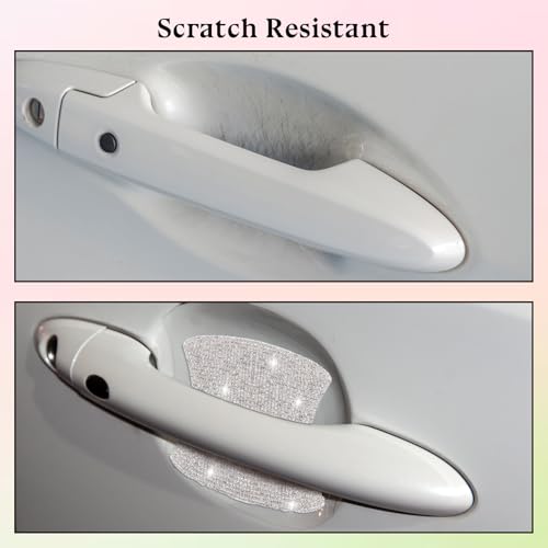 Image of 10Pcs Bling Car Door Handle Protector, Bling Auto Doors Handles Sticker Anti-Scratch Protective Cover Glitter Automotive Exterior Accessories Car Accessories Universal for SUV, Truck(Silver)
