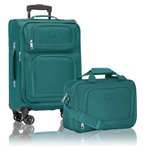 U.S. Traveler Rio Lightweight Softside Rolling Carry-on Suitcase, 4-Wheel Set, Teal