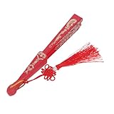 CORHAD Abanico De Mano Chino Bordado Rojo Plegable, Abanico Decorativo Elegante De Estilo Antiguo, Tela Fina con Borla,...