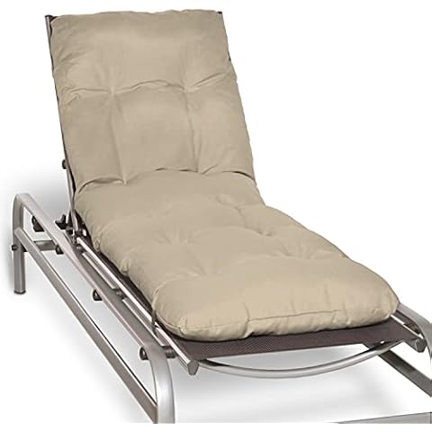 Beautissu Lounge Cushion for Sun Lounger Flair RL 190 x 60 x 8 cm - Sun Bed Pad for Relaxer Recliner Steamer Chair - Nature Cover