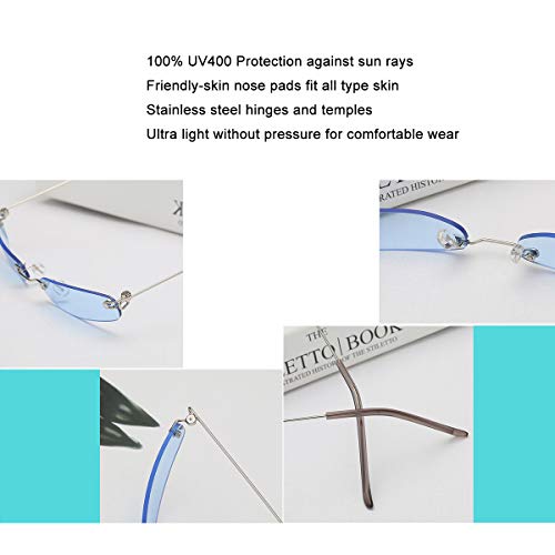Women Tiny Rimless Rectangle Sunglasses Trendy Narrow Small Colored Lens Frameless Eyewear3